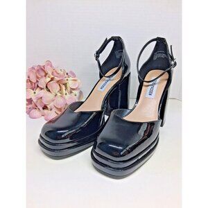 Steve Madden Women's Sz 6.5 M Black Patent Leather Platform Pumps Ankle Strap